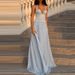 Women's Sexy Embroidery Splicing Solid Gown Fashion Pleated Slim Folded Party Dress Elegant Low-Neck Sleeveless Waist Long Dress_ecoleips.com