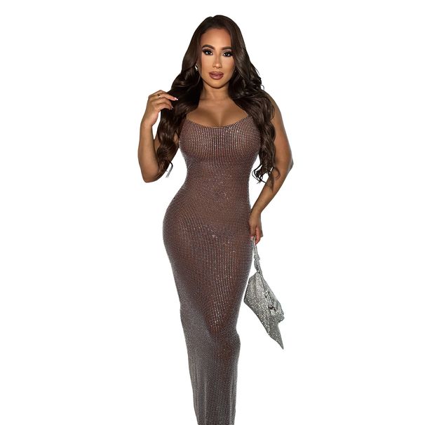 Sheer Mesh Backless Bodycon Dress – Rhinestone Embellished Sleeveless Mermaid Gown (S-XXL, Black/Brown, Elegant Evening & Party Wear For Women)_ecoleips.com