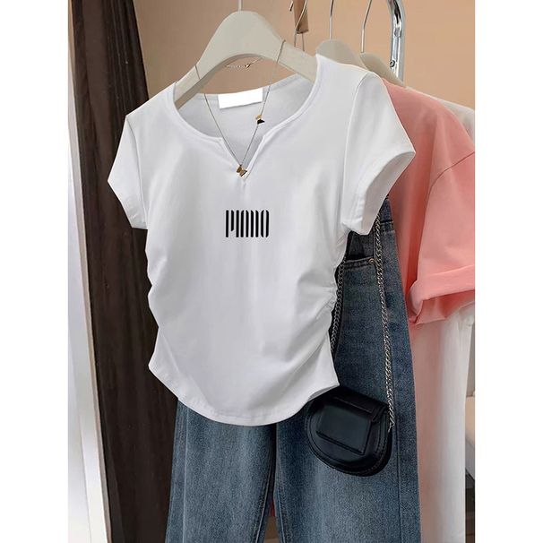 Women's Slim-Fit Cotton T-Shirt - Short Sleeve Crew Neck Top With Waist-Defining Design For Casual & Chic Style_ecoleips.com