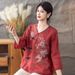 Chinese-Style Retro Cotton And Linen Women's Blouse, Summer Slant Opening, Artistic Loose, Buttoned Tea Dress, Embroider_ecoleips.com