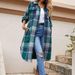 Long-Sleeved Women's Trench Coat With Side Slit And Turned-Down Collar; Loose Woolen Checkered Shirt Top Jacket_ecoleips.com