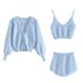European And American New Plush Imitation Mohair Suit V Neck Sling + High Waist Shorts + Diamond Button Cardigan Jacket For Women_ecoleips.com
