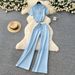 Women's Slim Fit Two Piece Set Summer Commuter Friendly High Waisted Top With Short Sleeves And Slightly Flared Pants Versatile Fashionable Suit_ecoleips.com