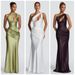 Women's Clothing Satin Off-Shoulder Long Dress Style Asymmetrical Pleated Waist Fishtail Draped Skirt Hollow Out Design_ecoleips.com