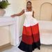 Women's Clothing Spring New Fashion Bow Suspenders Color Matching High Waist Long Skirt Dress_ecoleips.com