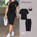 Women's Summer Stylish Off-Shoulder T-Shirt And Bodycon Skirt 2-Piece Set Casual Slim Fit Polyester Pant Suit For Spring/Autumn_ecoleips.com
