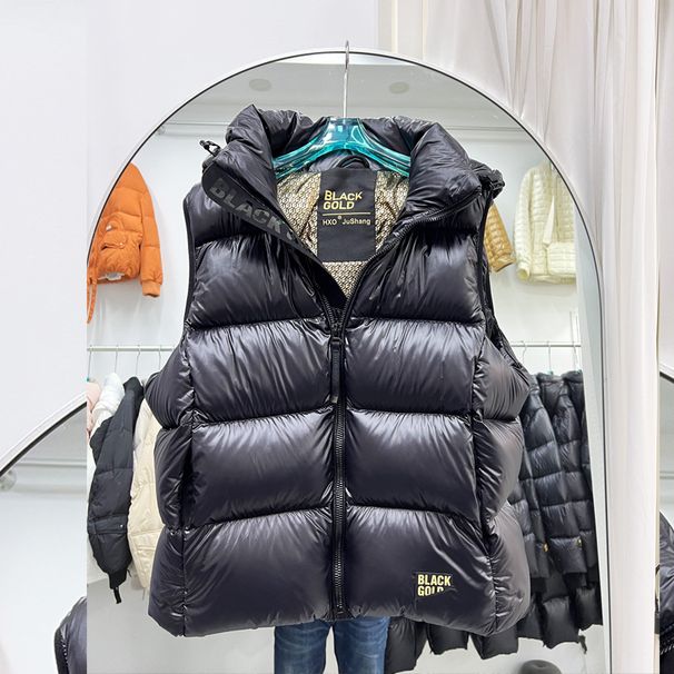 "Unisex Black Quilted Down Vest - Thickened Duck Feather Puffer Sleeveless Jacket With Stand Collar, Streetwear Layering Essential (S/M/L/XL)"_ecoleips.com