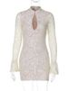 Mozision Lace Hollow Out Long Sleeve Sexy Mini Dress For Women Fashion Half High Collar Bodycon Club Party Dress Elegant Dresses_ecoleips.com