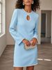 Women's Clothing French Elegance Slim Fit Dress With Pearl Embellished Hollowed Out Neckline Spring Autumn Solid Color Long Sleeves Short Skirt_ecoleips.com