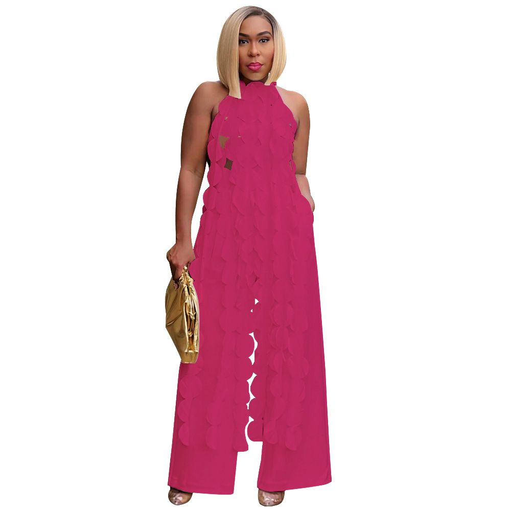 Women's Clothing Sexy Backless Lace Up Long Top Wide Leg Pants Fashion Suit New_ecoleips.com