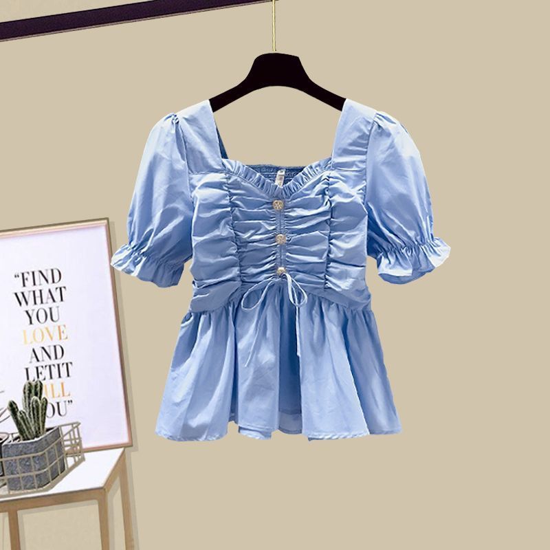 Women's Clothing Suit For Women New French Sweet Chiffon Shirt Denim Skirt Two Piece Suit_ecoleips.com