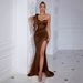 New Off-Shoulder Slit Long Dress Solid Color Sexy Evening Gown Fashion Style_ecoleips.com