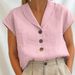 Women's V-Neck Button-Up Knit Cardigan – Lightweight Short-Sleeve Blouse, Solid Colors, Sizes S-Xxl_ecoleips.com