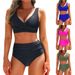 Women's High Waist Bikini Swimsuit - Sexy Cross Back Two Piece Bathing Suit With Removable Padding, Solid & Printed Options_ecoleips.com