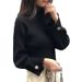 Women's Knit Sweater Long Sleeve Semi-Turtle Neck Loose Fit Casual Pullover Basic Top Trendy Fashion_ecoleips.com