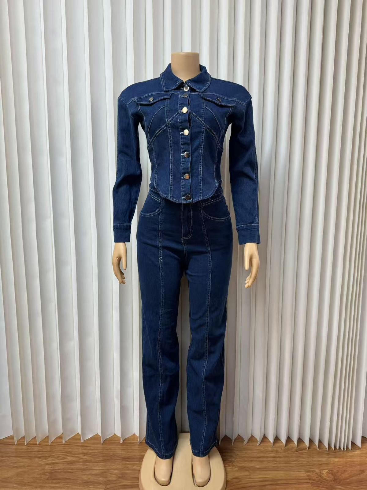 Women's Stylish Denim Set With Long Sleeve Shirt & Wide-Leg Pants – Trendy Two-Piece Outfit For Streetwear Lovers_ecoleips.com