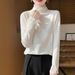 Aria Basics Aria Basics 2025 Spring New Elegant Soft Versatile Women's Base Shirt With Half High Collar And Lace Trim Knit Top_ecoleips.com