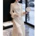 Fleece-lined Thickened New Chinese-style Satin Improved Cheongsam For Women, Winter Jacquard Embroidered Exquisite_ecoleips.com