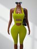 New 2026 Women's Solid Color Fitted Jumpsuit Casual Halter Neck Backless Sportswear Fashionable And Sophisticated_ecoleips.com