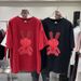 Women's Thickened Brushed Fleece Rabbit Zodiac T-Shirt New Year Mid-Length Loose Fit Short-Sleeved Trendy Top_ecoleips.com