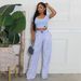 Women's Clothing Distressed Two Piece Suit Sexy Waist Revealing U Neck Wide Leg Suit_ecoleips.com