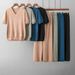 Summer Fashion Women's Knitwear Set Loose Fit High Waisted Straight Leg Casual Trousers Two Piece Outfit_ecoleips.com