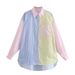Women's Long Sleeve Color Block Blouse - Stylish Loose Fit Casual Shirt For Fall, Comfortable Polyester Blend, Available In Blue/Yellow & Pink/Blue_ecoleips.com