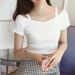 Women's Black Off-Shoulder T-Shirt Korean Style Summer 2026 Short Sleeve Sexy Trendy Top_ecoleips.com