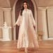Elegant Middle Eastern Jalabiya Dress With Embroidered Sequins – V-Neck Long Sleeve Maxi Dress For Women | Boho Chic & Modest Fashion_ecoleips.com