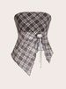 Sexy Y2K Retro Plaid Print Strapless Top Knotted Front Twisted Green European American Style Women's Clothing Wholesale_ecoleips.com