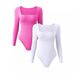 Women's Ribbed Long Sleeve Bodysuit, Square Neck Slim Fit Stretchy Jumpsuit, Sexy Basic Tops For Layering_ecoleips.com