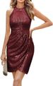 Elegant V-Neck Beaded Cocktail Dress With Asymmetric Shoulder - Women's Party Dress For Fall Women's Clothing_ecoleips.com