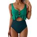 2026 New Women's One-Piece Swimsuit Hollow Out Back Splice Color Sexy Slim High Waist Cross-Border Swimwear Lace Trim_ecoleips.com