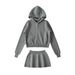 Women’s Hooded Cardigan & High-Waisted Skirt Set – Relaxed Fit Knit Sweater & A-Line Midi Skirt, Autumn Casual Outfit (Black, White, Khaki, Grey)_ecoleips.com