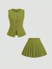 Women's Minimalist Commuter Two-Piece Set Sleeveless Vest & Short Skirt Modern Office Wear High-End Solid Color Short Length_ecoleips.com