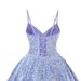 Women's Clothing Dress Blue Sequined Suspender Short Dress Temperament Waist Slimming Strap Dress_ecoleips.com