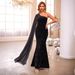 Elegant One-Shoulder Long Evening Dress With Gold Foil Details - Sexy Formal Gown For Banquet & Party (XS/S/M/L)_ecoleips.com
