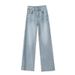 American Retro Wide-leg Jeans For Women, Spring And Autumn, High-waisted, Loose-fitting, Drapey, Floor-length, Slimming,_ecoleips.com