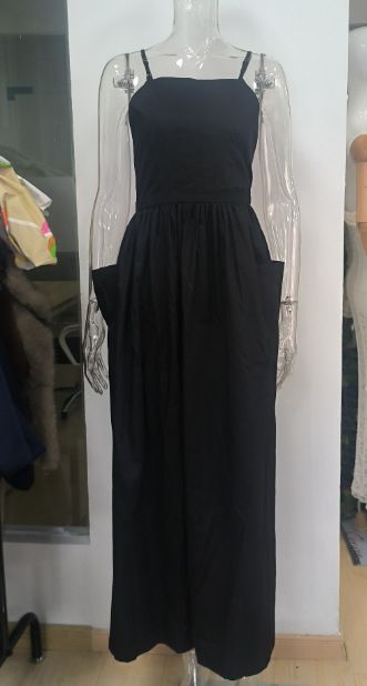 Vacation Style Black Suspender Dress High Waist Tie Belt With Pockets Elegant Commuter Large Hem Swing Dress For Women_ecoleips.com