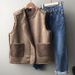 Reversible Faux Shearling Vest – Women’s Winter Layering Staple | Oversized Lambswool-Like Vest With Polo Collar (Black/Coffee, M-3XL)_ecoleips.com