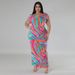 Women's Clothing Plus Size Knitted Dress Geometric Pattern Digital Print V Neck Short Sleeve Slit Skirt Style_ecoleips.com