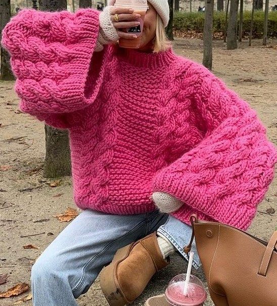 Women's Oversized Round Neck Sweater – Soft & Stylish Knit Top With Relaxed Fit, Pure Color For Casual & Office Wear (Rose Red, Beige, Blush Pink)_ecoleips.com