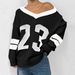 Women's Color Block V-Neck Long Sleeve Sweater Loose Fit Casual Fashion Top European American Style For Autumn Winter_ecoleips.com
