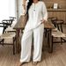 Women's Autumnal Two-Piece Suit Long Sleeved V-Neck Button down Shirt & Wide Leg Pants European American Style_ecoleips.com
