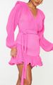 Short Sleeveless Dress With Deep V-Neck & Puff Shoulders – Elegant Pleated, Pure Color_ecoleips.com