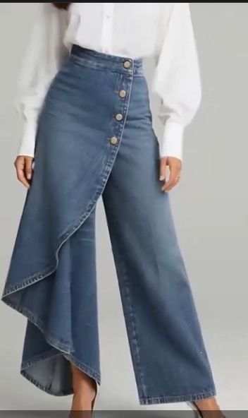 Women's Loose Casual Fashionable Denim Pants Button Down Long Hem Solid Color Genuine New_ecoleips.com