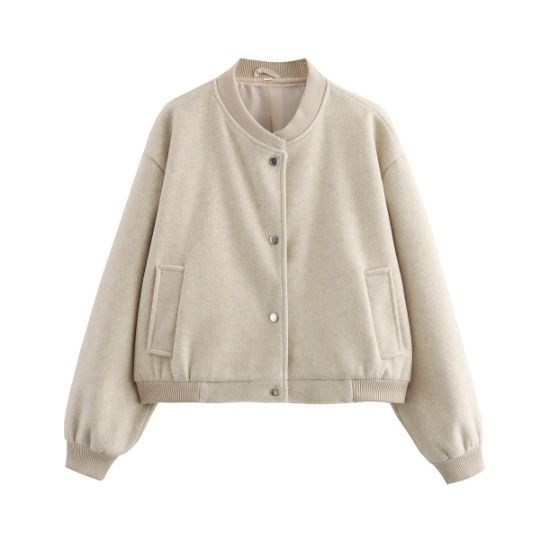 Trendy Long-Sleeve Soft Faux Leather Bomber Jacket For Women - Lightweight Polyester Blend, Relaxed Fit With Stand Collar, Casual Outerwear_ecoleips.com