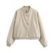 Trendy Long-Sleeve Soft Faux Leather Bomber Jacket For Women - Lightweight Polyester Blend, Relaxed Fit With Stand Collar, Casual Outerwear_ecoleips.com