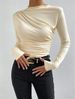 2026 Cross-Border European And American Solid Color Slim Fit Base Shirt Versatile Ruched Design Long Sleeve T-Shirt_ecoleips.com