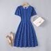 2023 Summer New Short-Sleeve Round Neck Slim-Fit Knee-Length European And American Retro Polka Dot Floral Dress_ecoleips.com